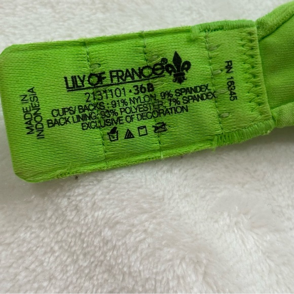 LILY OF FRANCE Floral Push Up Demi Bra - bright green, size 36B - Picture 7 of 7